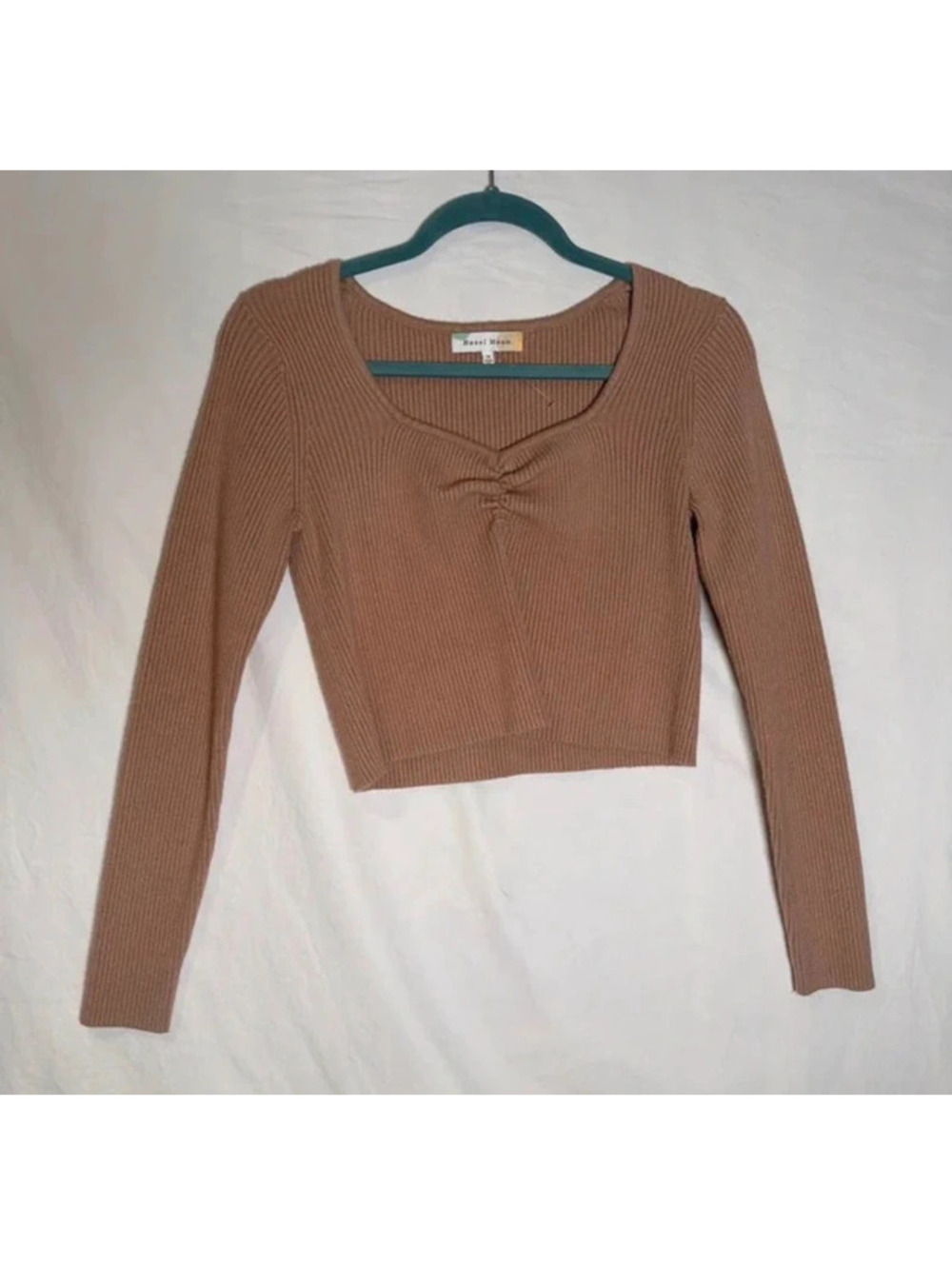 Brown Cropped Ribbed Long Sleeve Top Medium